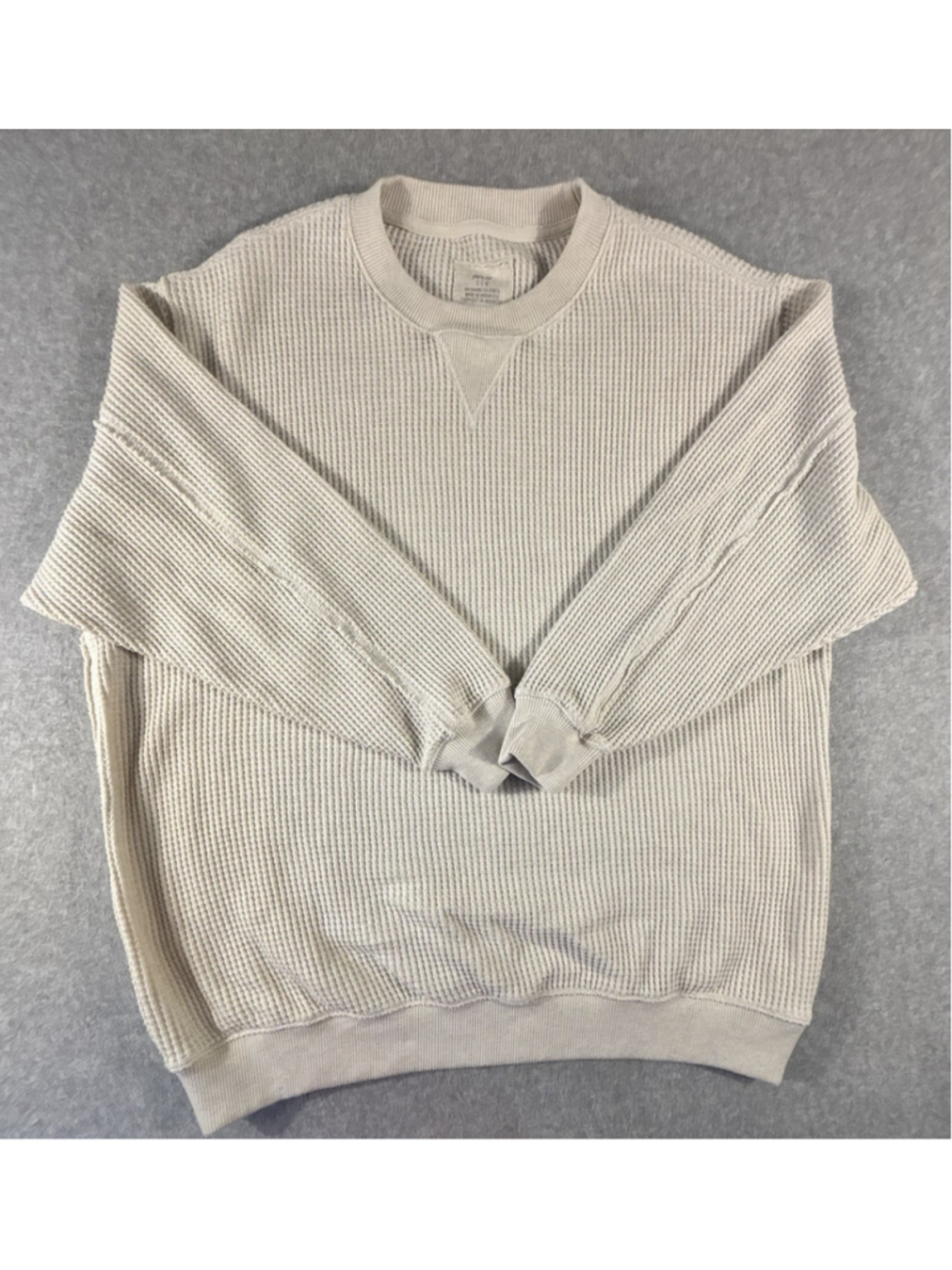 Aerie Women’s Large Cream Waffle Knit Oversized Crewneck Sweater Sweatshirt